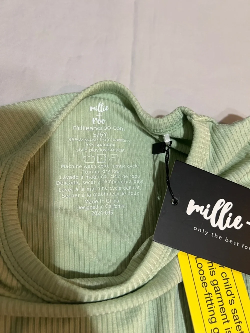 Millie‎ + Roo Kids Sage Green Ribbed Knit Bamboo PJ Set NWT Size 5/6 Loungewear